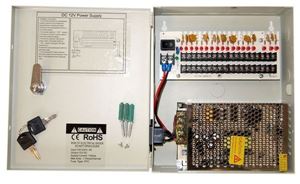 Picture of 9 Channels 12V DC Regulated Distributed Power Supply panel individually fused 10 AMP total output